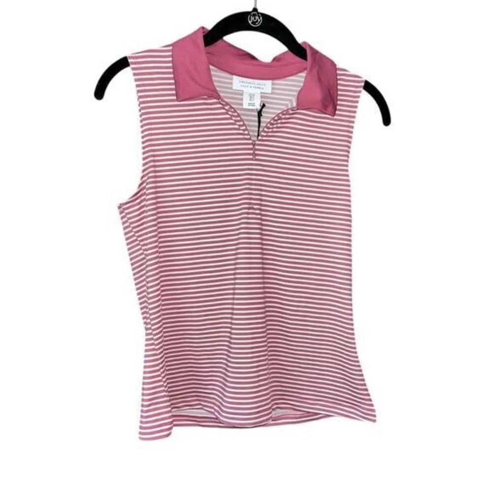 Pink Striped‎ Sleeveless Golf Polo Top UPF50 Moisture Wicking Athletic Shirt A34